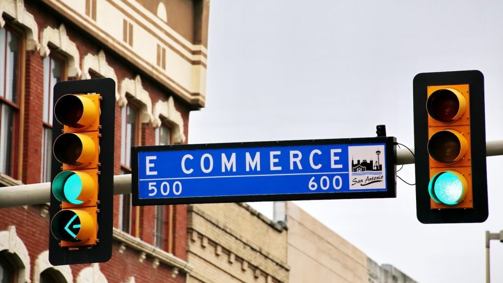 traffic lights on green Ecommerce street San Antonio Texas