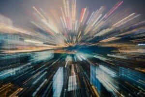 cityscpae with long exposure to mimic speed of action and thought