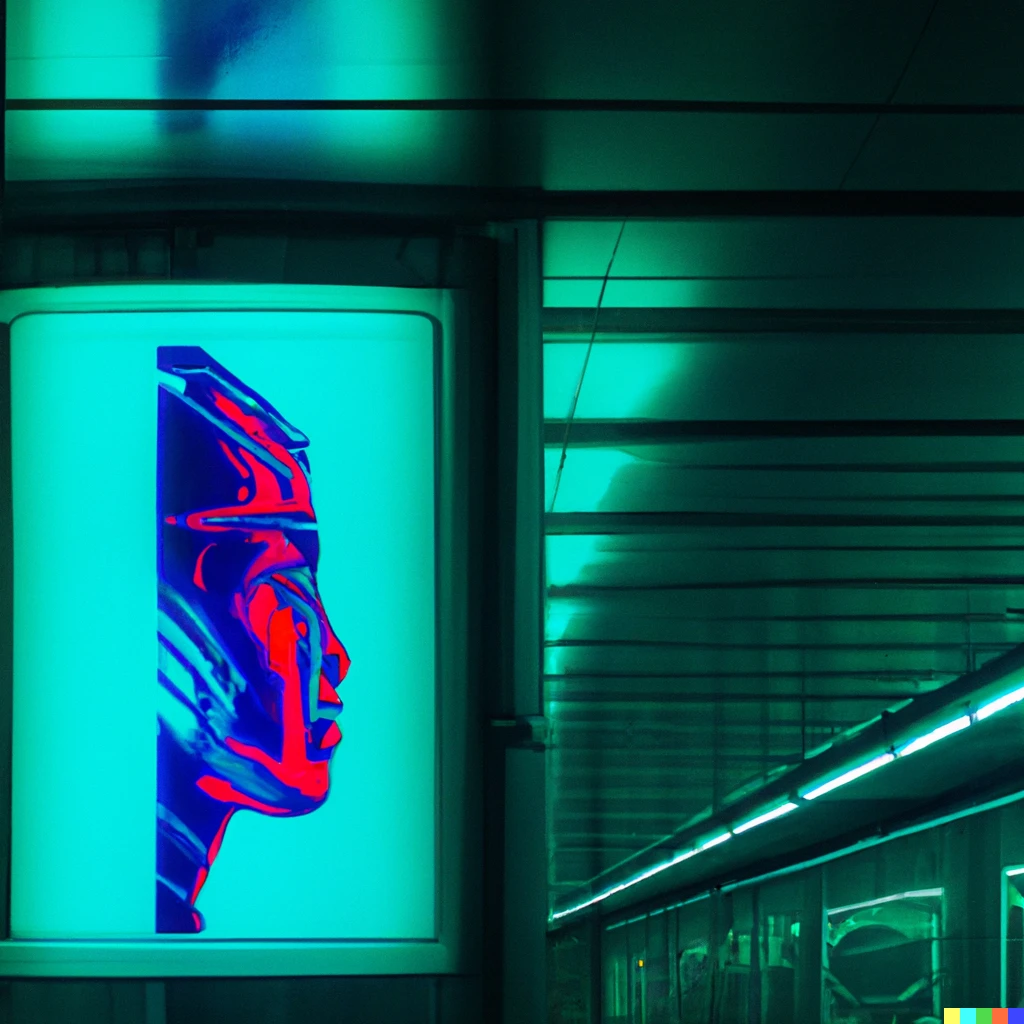 futuristic cyborg poster in a subway, will AI bring BI to life?